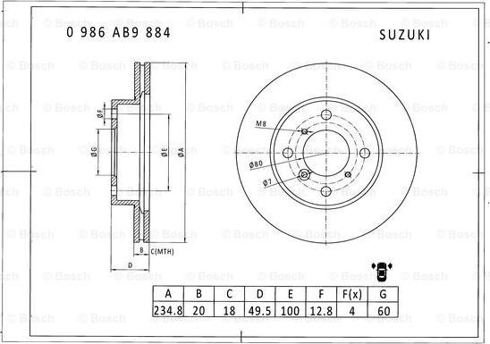 BOSCH 0 986 AB9 884 - Гальмівний диск autozip.com.ua