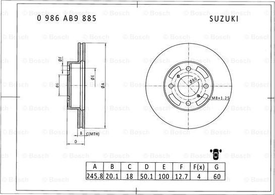 BOSCH 0 986 AB9 885 - Гальмівний диск autozip.com.ua