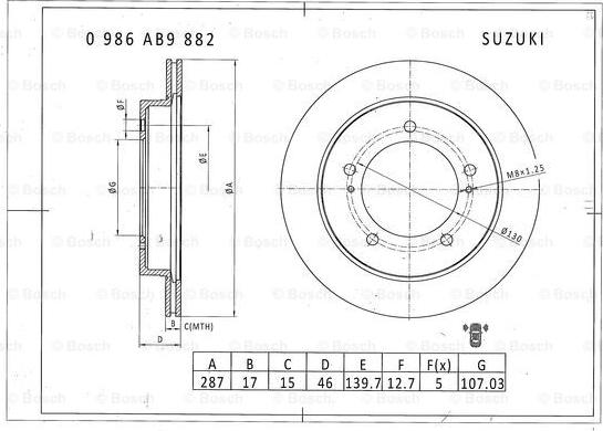 BOSCH 0 986 AB9 882 - Гальмівний диск autozip.com.ua