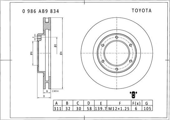 BOSCH 0 986 AB9 834 - Гальмівний диск autozip.com.ua