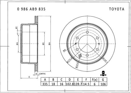 BOSCH 0 986 AB9 835 - Гальмівний диск autozip.com.ua