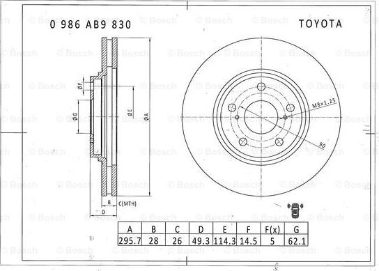 BOSCH 0 986 AB9 830 - Гальмівний диск autozip.com.ua