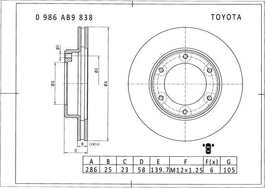 BOSCH 0 986 AB9 838 - Гальмівний диск autozip.com.ua