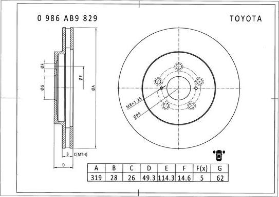 BOSCH 0 986 AB9 829 - Гальмівний диск autozip.com.ua