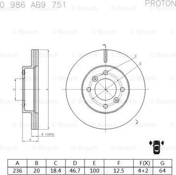 BOSCH 0 986 AB9 751 - Гальмівний диск autozip.com.ua