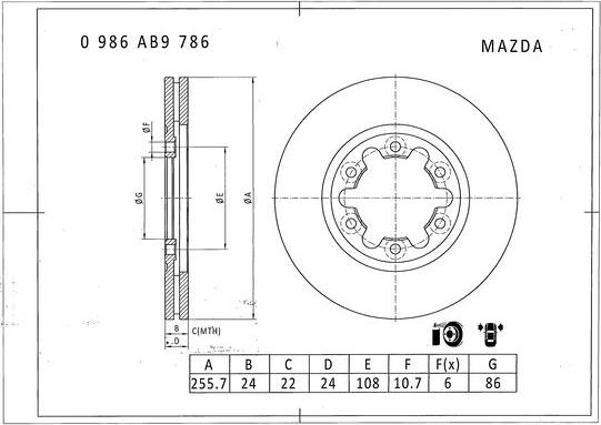 BOSCH 0 986 AB9 786 - Гальмівний диск autozip.com.ua