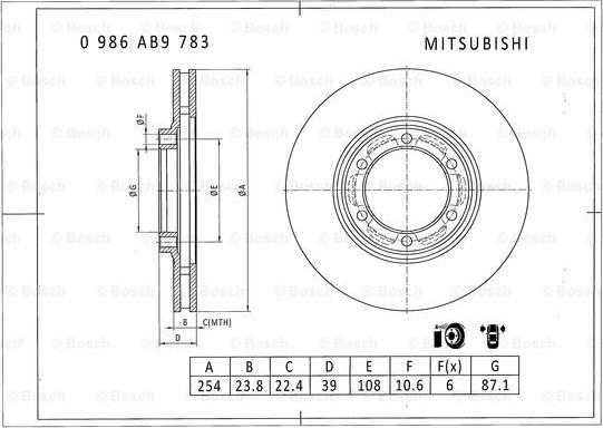 BOSCH 0 986 AB9 783 - Гальмівний диск autozip.com.ua