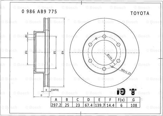 BOSCH 0 986 AB9 775 - Гальмівний диск autozip.com.ua