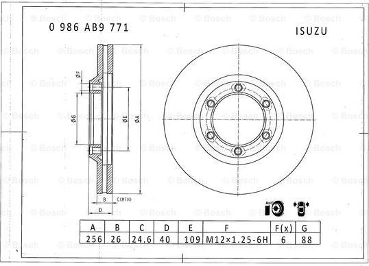 BOSCH 0 986 AB9 771 - Гальмівний диск autozip.com.ua