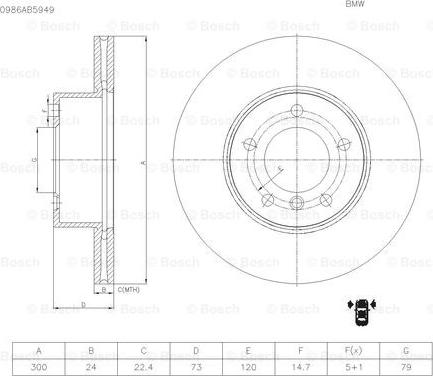 BOSCH 0 986 AB5 949 - Гальмівний диск autozip.com.ua