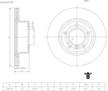 BOSCH 0 986 AB5 948 - Гальмівний диск autozip.com.ua