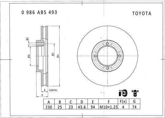 BOSCH 0 986 AB5 493 - Гальмівний диск autozip.com.ua