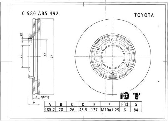 BOSCH 0 986 AB5 492 - Гальмівний диск autozip.com.ua