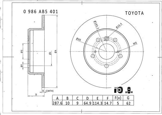 BOSCH 0 986 AB5 401 - Гальмівний диск autozip.com.ua