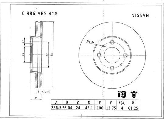 BOSCH 0 986 AB5 418 - Гальмівний диск autozip.com.ua