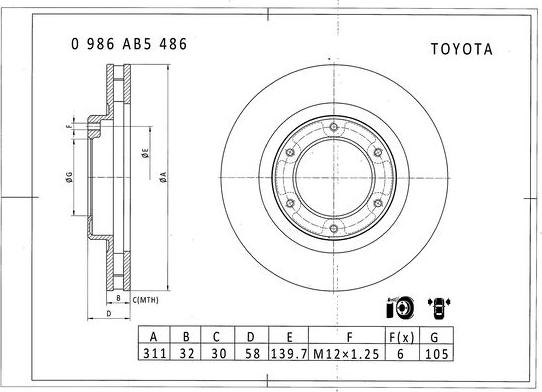 BOSCH 0 986 AB5 486 - Гальмівний диск autozip.com.ua