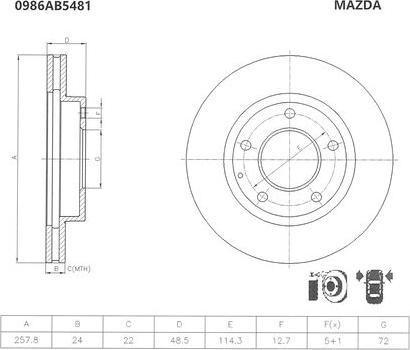 BOSCH 0 986 AB5 481 - Гальмівний диск autozip.com.ua