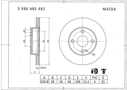 BOSCH 0 986 AB5 482 - Гальмівний диск autozip.com.ua