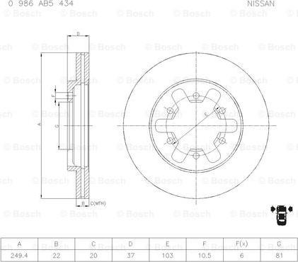 BOSCH 0 986 AB5 434 - Гальмівний диск autozip.com.ua