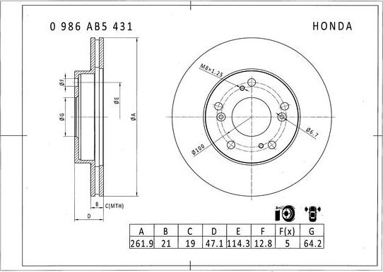 BOSCH 0 986 AB5 431 - Гальмівний диск autozip.com.ua