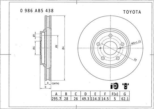 BOSCH 0 986 AB5 438 - Гальмівний диск autozip.com.ua