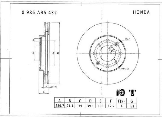 BOSCH 0 986 AB5 432 - Гальмівний диск autozip.com.ua