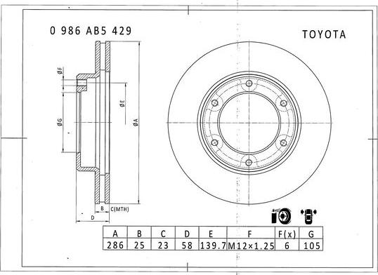 BOSCH 0 986 AB5 429 - Гальмівний диск autozip.com.ua