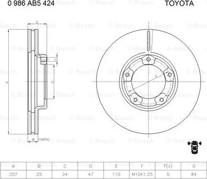 BOSCH 0 986 AB5 424 - Гальмівний диск autozip.com.ua