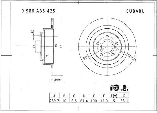 BOSCH 0 986 AB5 425 - Гальмівний диск autozip.com.ua