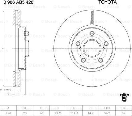 BOSCH 0 986 AB5 428 - Гальмівний диск autozip.com.ua