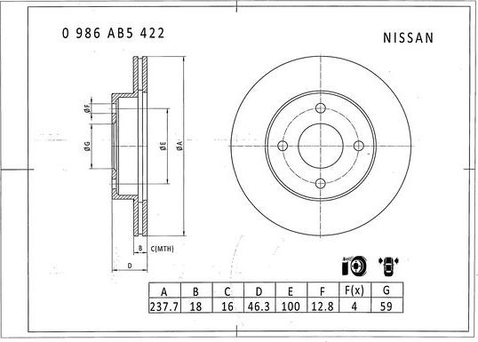 BOSCH 0 986 AB5 422 - Гальмівний диск autozip.com.ua