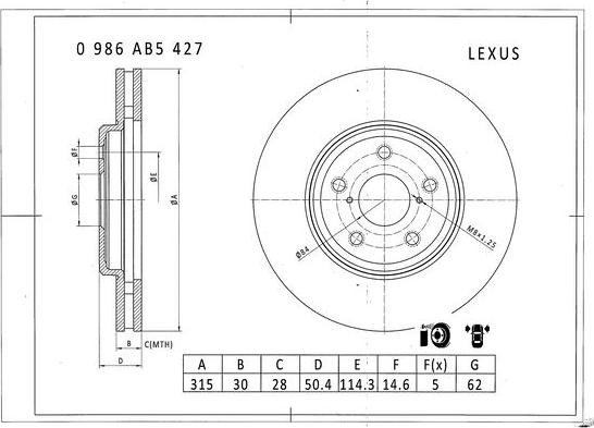 BOSCH 0 986 AB5 427 - Гальмівний диск autozip.com.ua