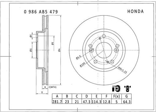 BOSCH 0 986 AB5 479 - Гальмівний диск autozip.com.ua