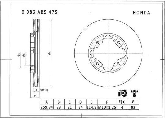 BOSCH 0 986 AB5 475 - Гальмівний диск autozip.com.ua