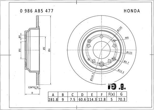 BOSCH 0 986 AB5 477 - Гальмівний диск autozip.com.ua