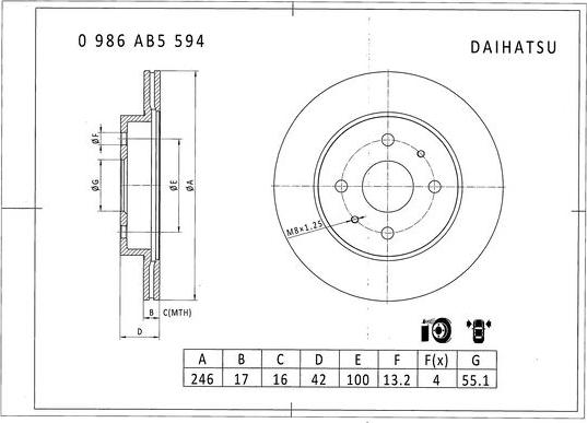 BOSCH 0 986 AB5 594 - Гальмівний диск autozip.com.ua