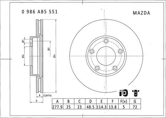 BOSCH 0 986 AB5 551 - Гальмівний диск autozip.com.ua