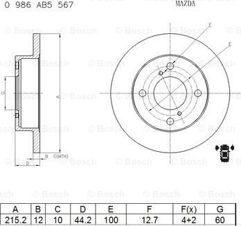 BOSCH 0 986 AB5 567 - Гальмівний диск autozip.com.ua