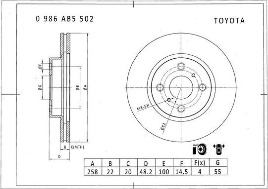 BOSCH 0 986 AB5 502 - Гальмівний диск autozip.com.ua