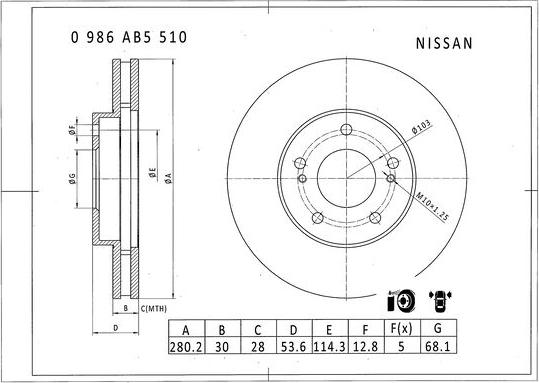 BOSCH 0 986 AB5 510 - Гальмівний диск autozip.com.ua