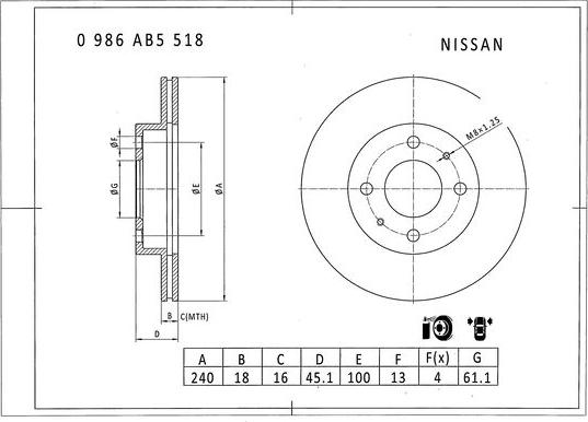 BOSCH 0 986 AB5 518 - Гальмівний диск autozip.com.ua