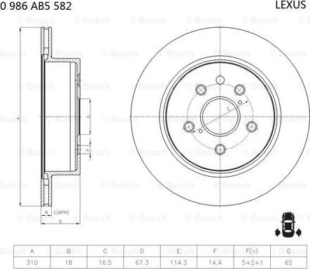 BOSCH 0 986 AB5 582 - Гальмівний диск autozip.com.ua