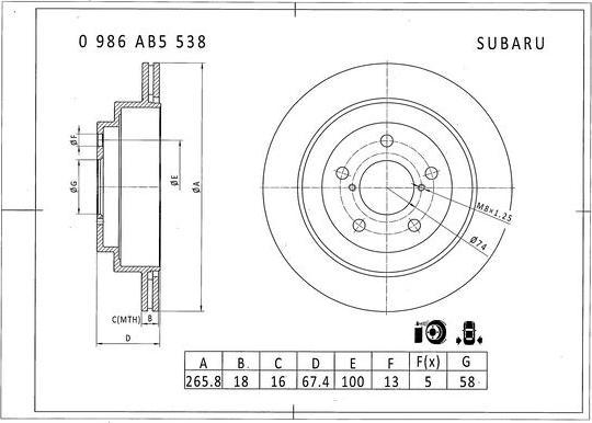 BOSCH 0 986 AB5 538 - Гальмівний диск autozip.com.ua