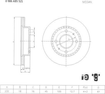 BOSCH 0 986 AB5 521 - Гальмівний диск autozip.com.ua