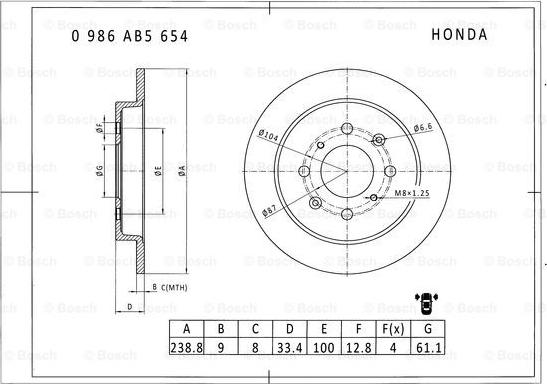 BOSCH 0 986 AB5 654 - Гальмівний диск autozip.com.ua