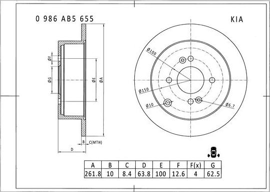 BOSCH 0 986 AB5 655 - Гальмівний диск autozip.com.ua