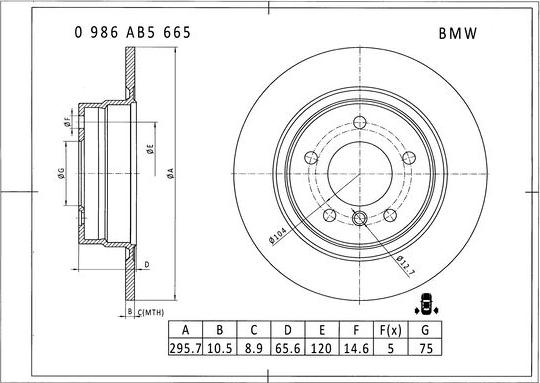 BOSCH 0 986 AB5 665 - Гальмівний диск autozip.com.ua