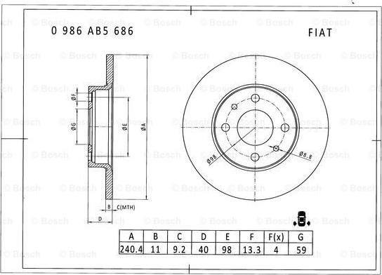 BOSCH 0 986 AB5 686 - Гальмівний диск autozip.com.ua