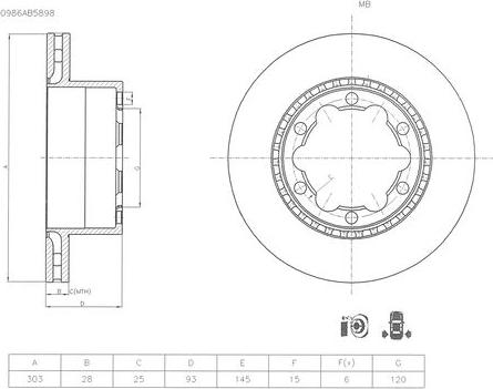 BOSCH 0 986 AB5 898 - Гальмівний диск autozip.com.ua