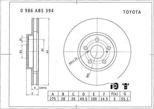 BOSCH 0 986 AB5 394 - Гальмівний диск autozip.com.ua